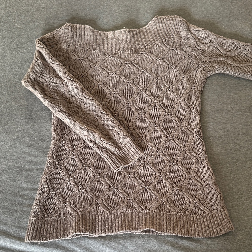 LOFT Taupe Cable Knit Sweater